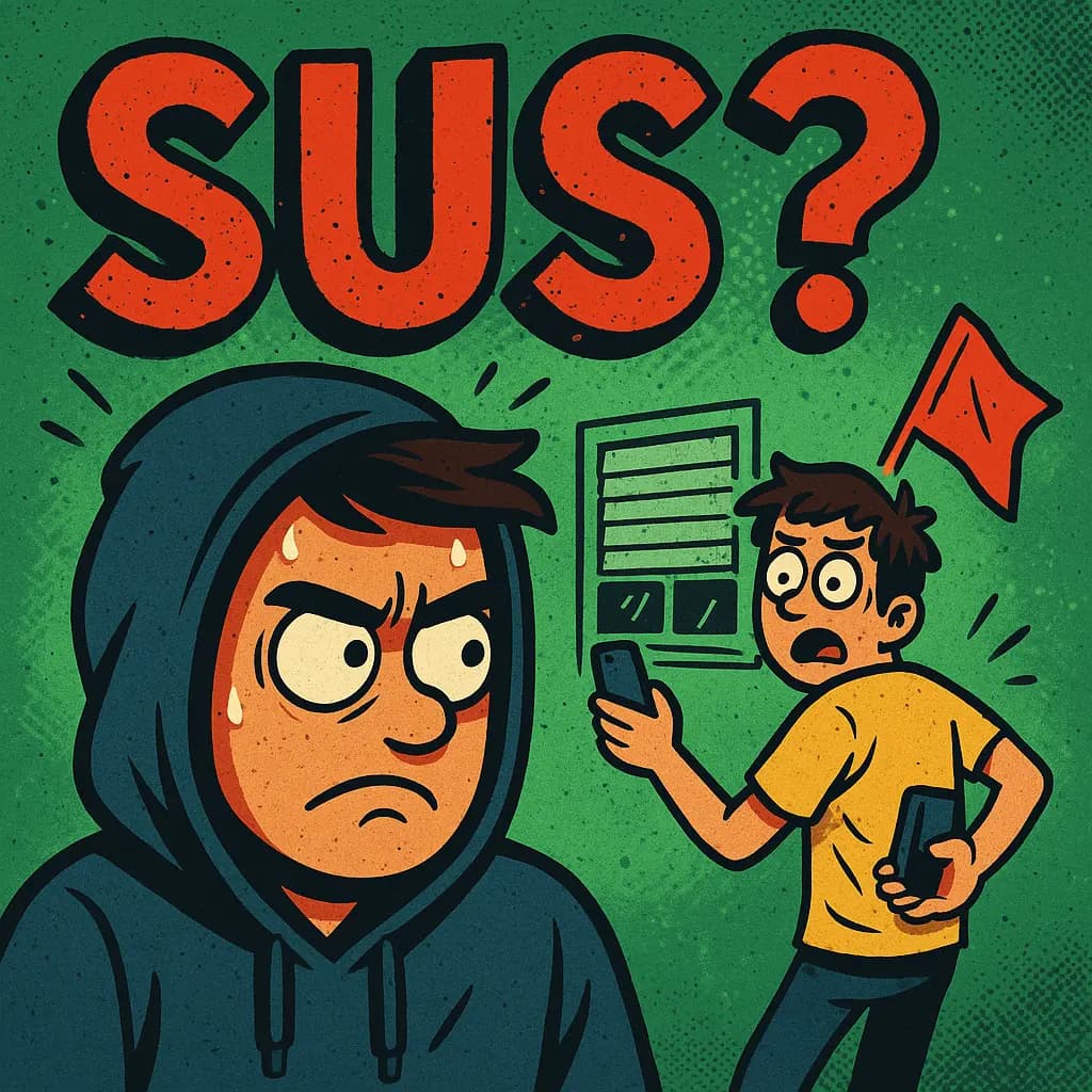 Among Us game character with suspicious expression