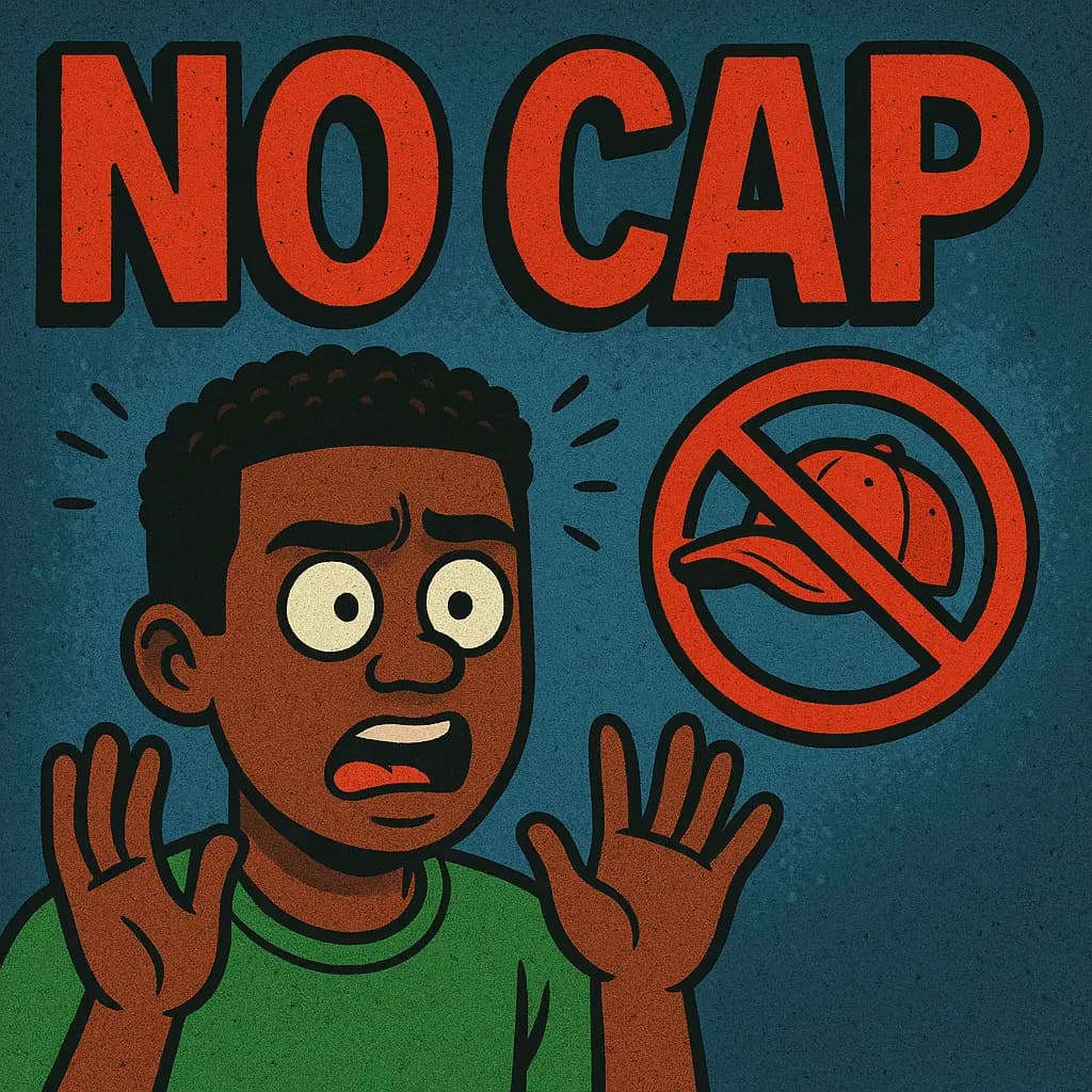 Gen Z person expressing authenticity with no cap gesture